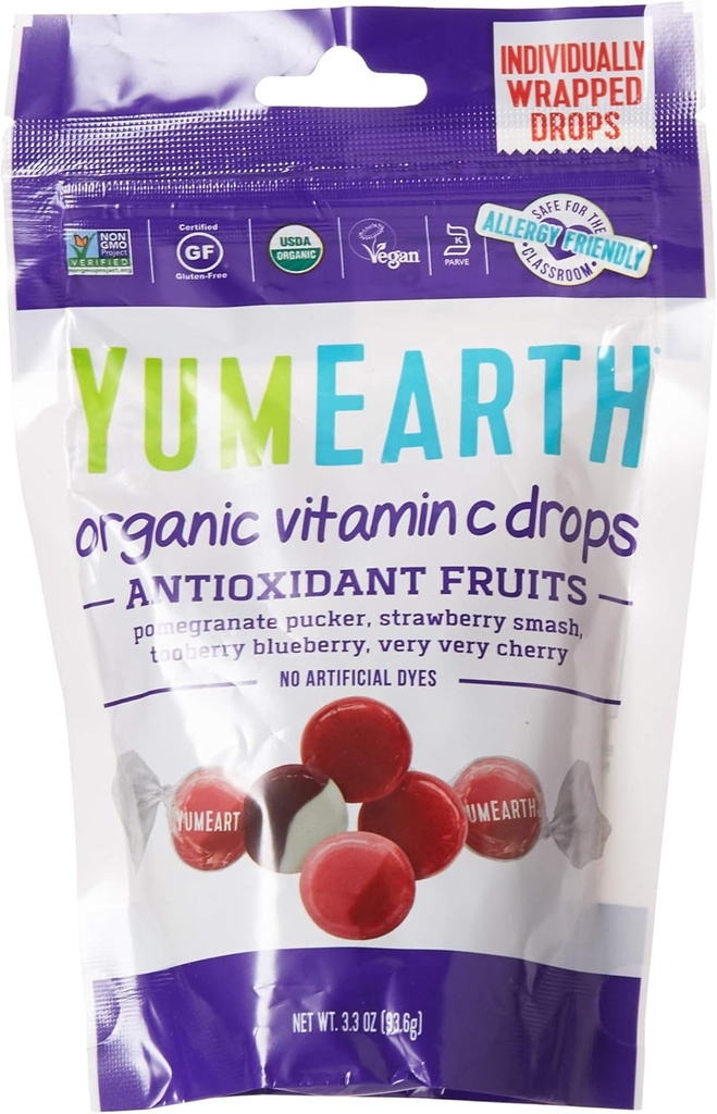 Yummy Tierra Orgánica La vitamina C cae Antioxifruits, 3.3 Ounce