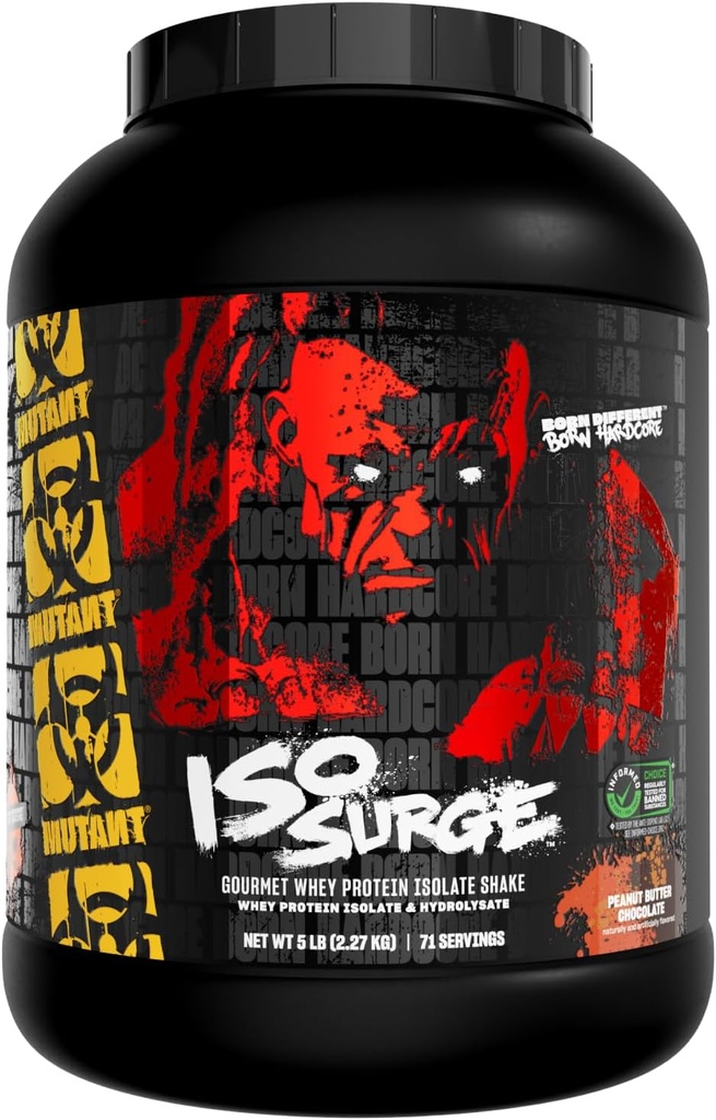 Mutant ISO Surge Whey Protein Isolate Powder Actos rápidos para ayudar a recuperar, construir músculo, a granel y fuerza, 5 lb - Peanut Butter Chocolate