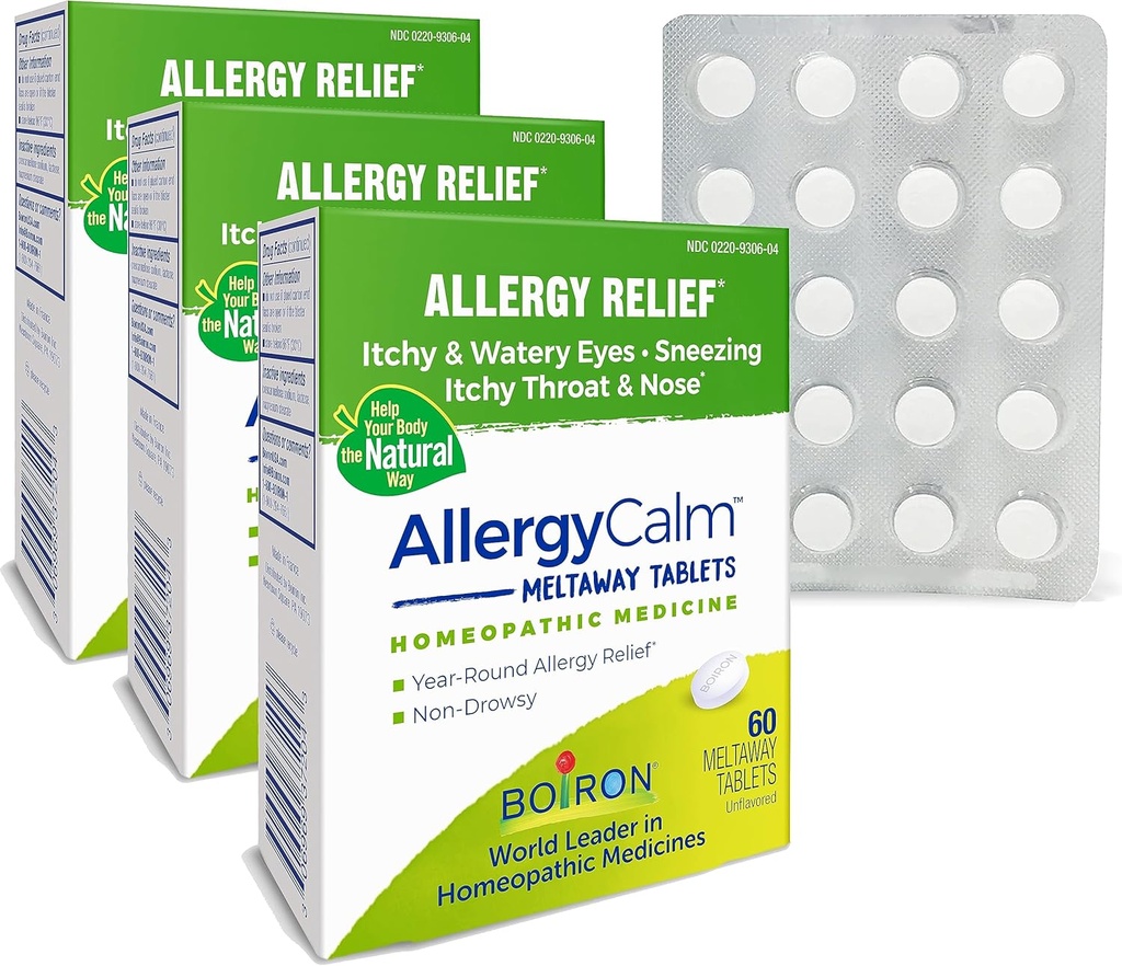 Alergia de BoironCalm Tablets 180 Cuenta, Alivio de Alergias y Hay Fiebre Síntomas de Sneezing, Runny Nose, y Itchy Eyes or Throat, Alergy Calm Tabs (Formerly RhinAlergy) (Pack of 3 60ct Boxes)