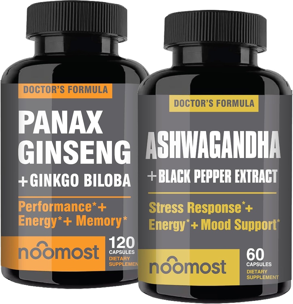 NooMost Authentic Korean Red Panax Ginseng + Organic Ashwagandha con Ginkgo Biloba &amp; Black Pepper
