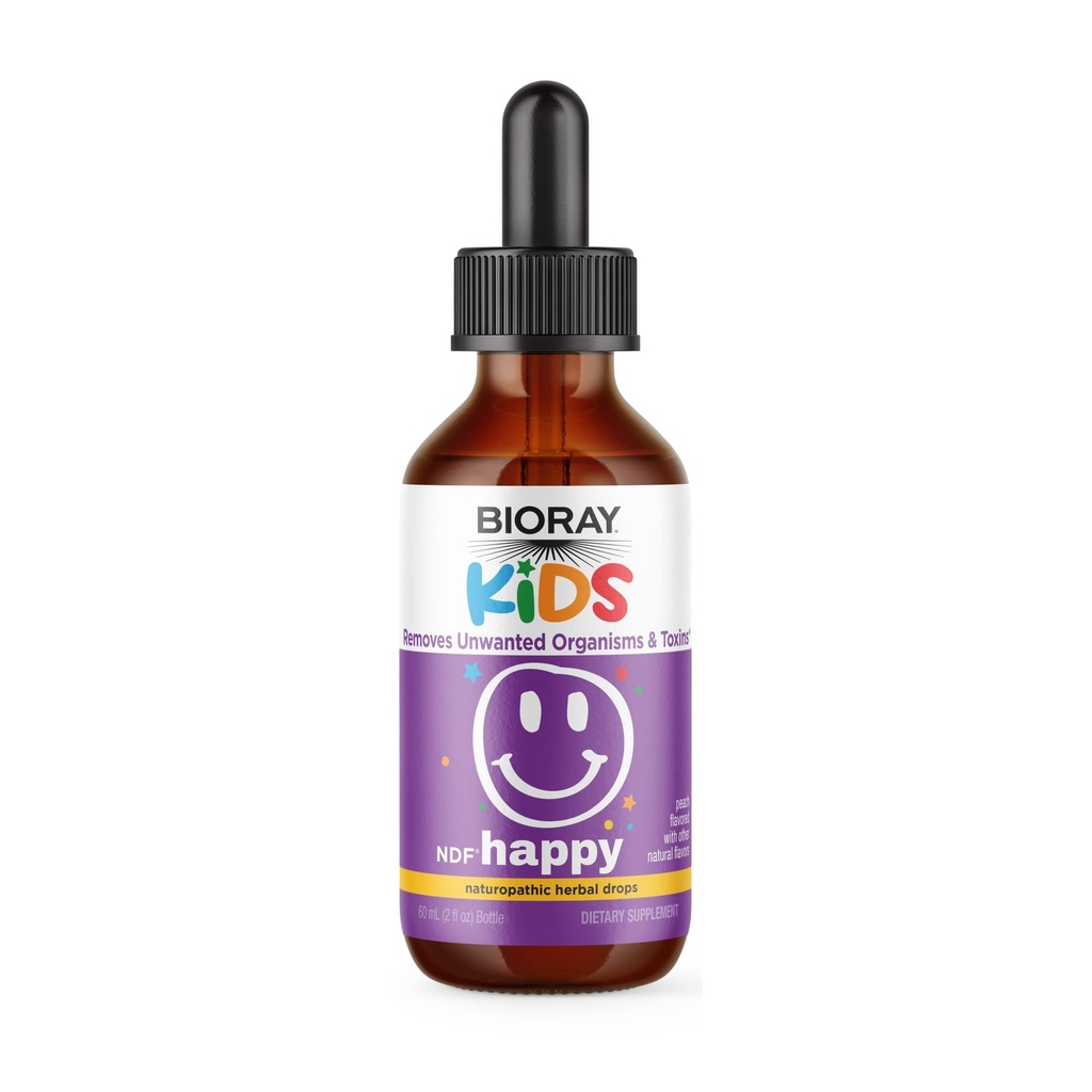 BIORAY Kids NDF Happy, Peach - 2 fl oz - Elimina los organizadores no deseados que pueden desencadenar la irritabilidad - 1-2 Month Supply