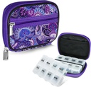 Serfeymi Caja de píldoras de viaje semanal para fines con caja extraíble de 7 días, caja de píldoras de viaje de moda Organizador de píldoras para la medicina, vitamina, suplemento - púrpura 01 + caja de píldoras