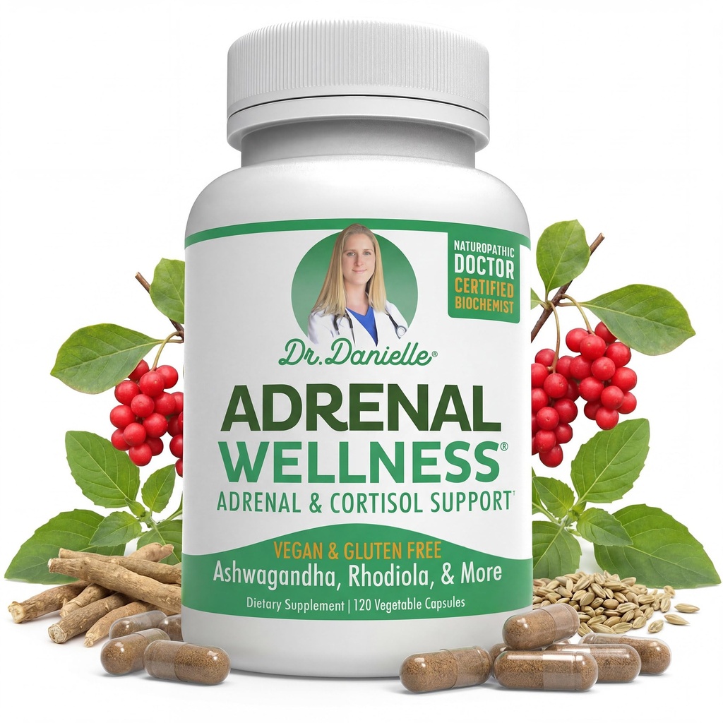 Bienestar Adrenal Ashwagandha &amp; More - Mente Orgánica, Apoyo Corporal por Dr. Danielle, 120 cápsulas