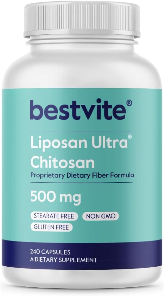 BESTVITE Liposan Ultra Chitosan 500mg (240 cápsulas) - Más rápido Patenado Actuando Than Regular Chitosan - No Stearates - No Fillers