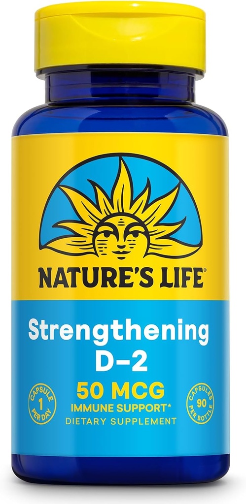 Fortalecer la vida de la naturaleza Vitamina D2 2000 UI como Ergocalciferol - Suplemento de Apoyo Inmunitario - Apoyo a la vitamina D para la absorción de calcio, salud ósea - Garantía de 60 días, 90 Serv, 90 cápsulas vegetarianas