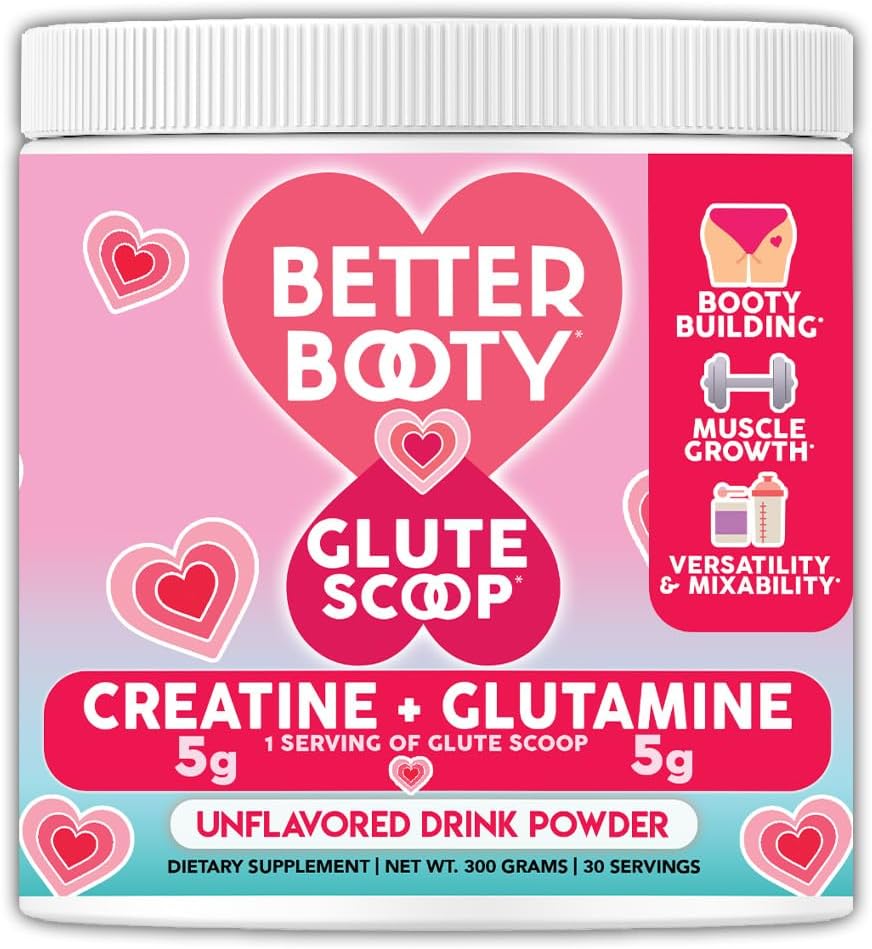 Mejor Booty Glute Scoop, Creatine for Women Creatine + L'Glutamine Amino Amino Acido, Perfect Drink Mix Suplemento, Desflavorado (300 Grams, 30 Servimientos)
