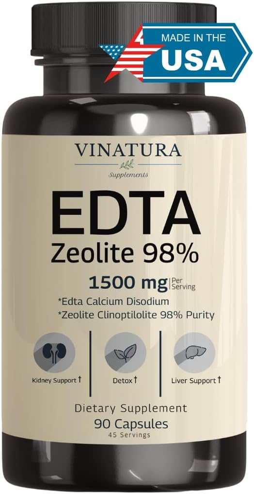 VINATURA EDTA Capsules - 1500mg por serv, EE.UU. Hecho " Tested, Liver Support - Edta Calcium Disodium, Kale Extract - 90 Capsules 45 Servimientos