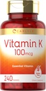 Carlyle Vitamina K 100 mcg TEN 240 Tablets ANTE Vegetarian, Non-GMO, Gluten Free ← Vitamin K Supplement
