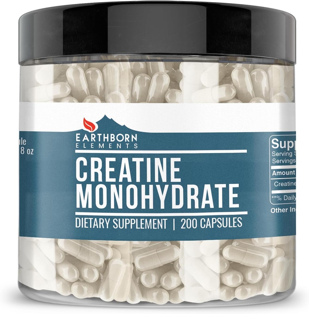 Elementos de la Tierra Creatina Monohydrate 200 Capsules, Puro ' Undiluted, No Additives