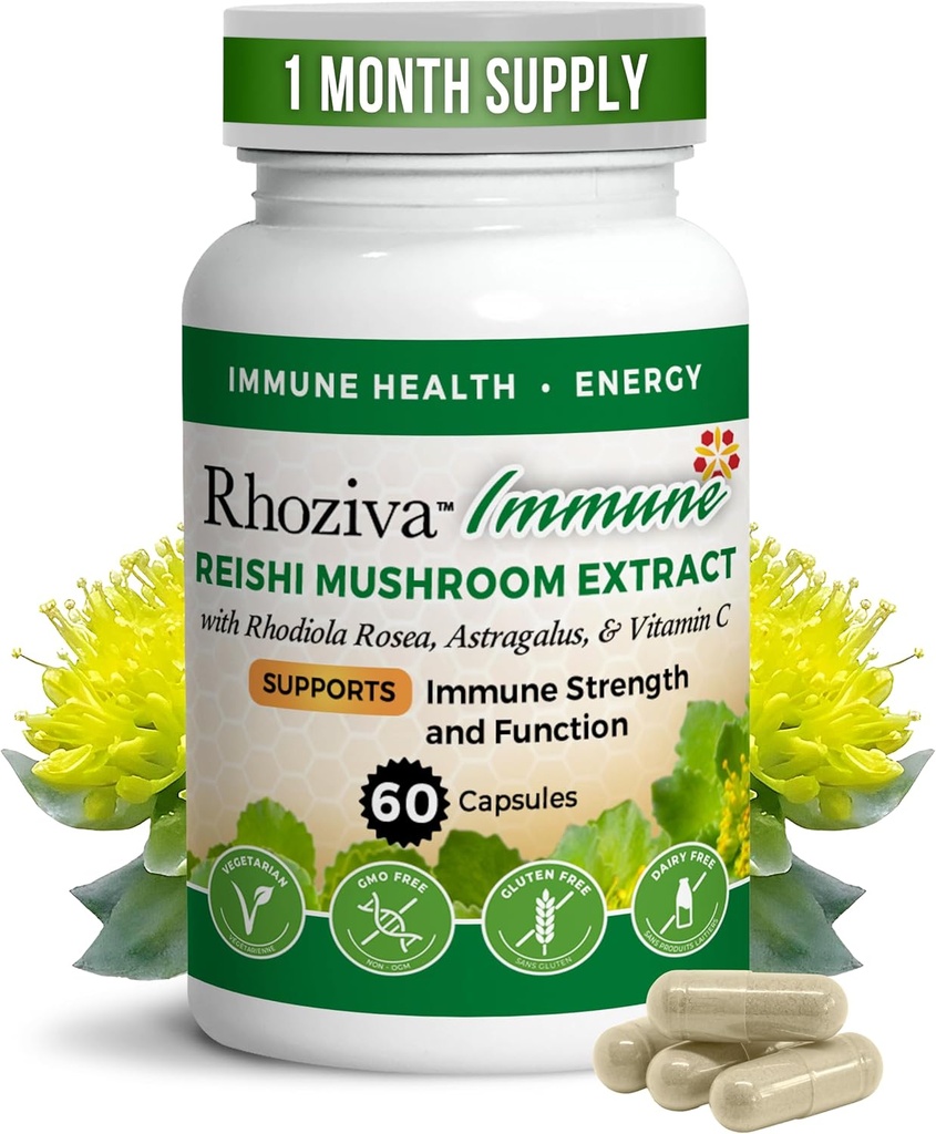 Soporte inmunitario, Booster de energía con vitamina C, D3 y Zinc Suplemento, Rhodiola Rosea, Reishi Mushroom Extract, Astragalus, Wellness general y Habit diario - 60 cápsulas