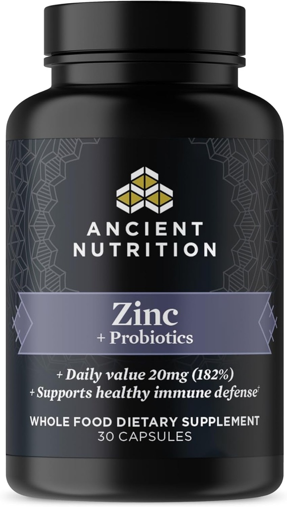 Probióticos de Nutrición Antigua y Suplemento Zinc, soporta Sistema de Inmunes Saludable y Salud Gut, Hecho Sin OGMs, Suplemento de Superalimentos, Paleo y Keto Friendly, 30 Cuenta