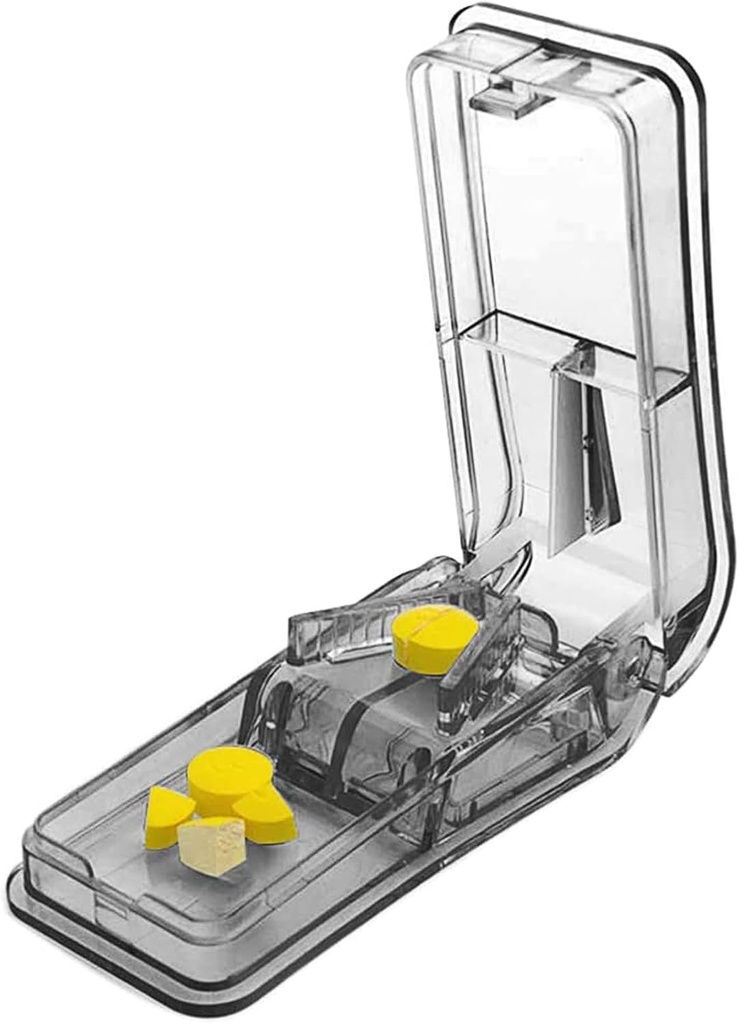 Pill Cutter para pequeñas o grandes pastillas. El mejor separador de pila múltiple jamás! Diseño en los Estados Unidos. Doble como una caja de pill. No es adecuado para pequeñas píldoras. Keychain Pill Holder Como un Bono. (Gray)