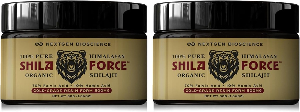 ShilaForce Shilajit (2-Pack) Pure Gold-Grade Wild-Harvested Himalayan Organic Resin - 500mg 70% Fulvic Acid " 10% Humic Acid with 85+ Trace Minerals for Enhanced Energy & Immune Support
