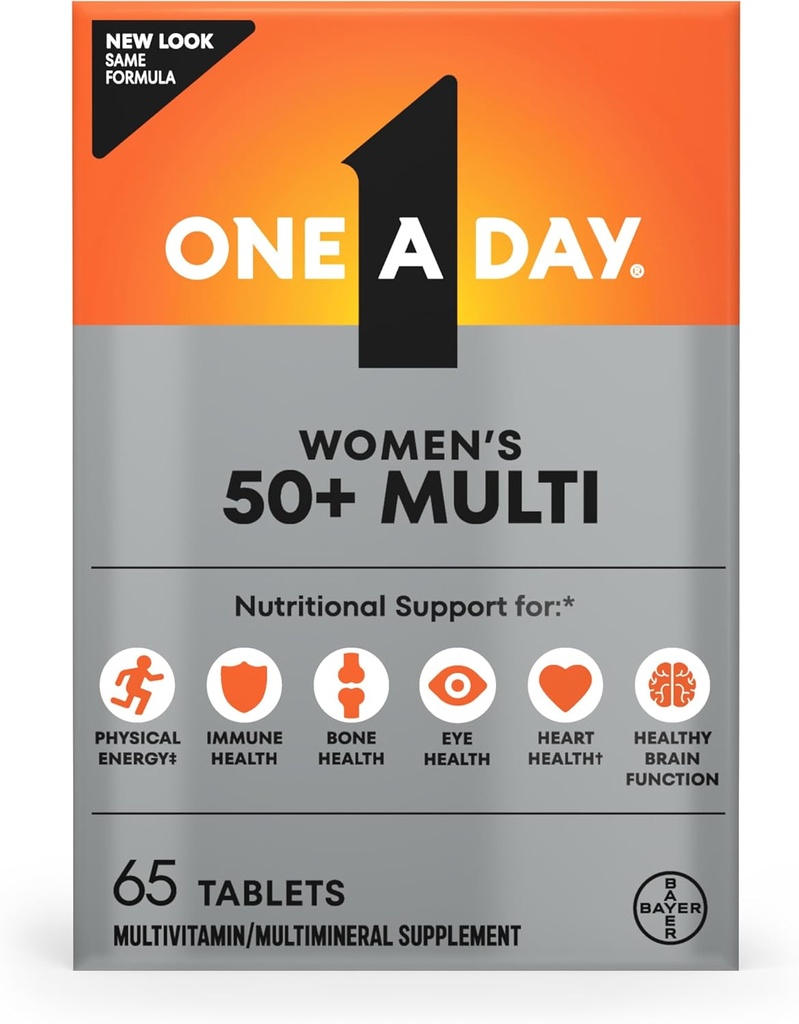 Un día multivitamínico para mujeres 50 y más tabletas, Mujeres Multivitamina 50 más con vitaminas D, C, E, Zinc & Biotina, Vitaminas diarias para Mujer 50+, 65 Ct