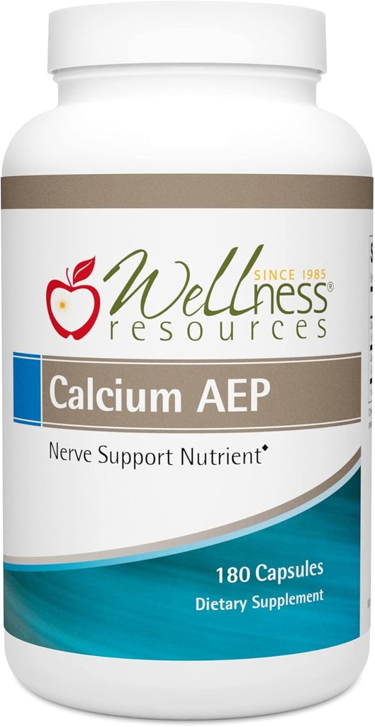 Wellness Resources Calcium AEP - Nerve Support Supplement for Cellular Protection, Longevity, Cell Membrane Health, Myelin Sheath Support - 925mg Ca-2-AEP Por Capsule - 180 Capsules