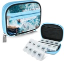 Serfeymi Weekly Travel Pill Organizer Pill Case for Purse with Removable 7 Day Pill Box, Fashionable Travel Medicine Organizer Pill Container for Medicine, Vitamin, Supplement - Blue 03 + Pill Box