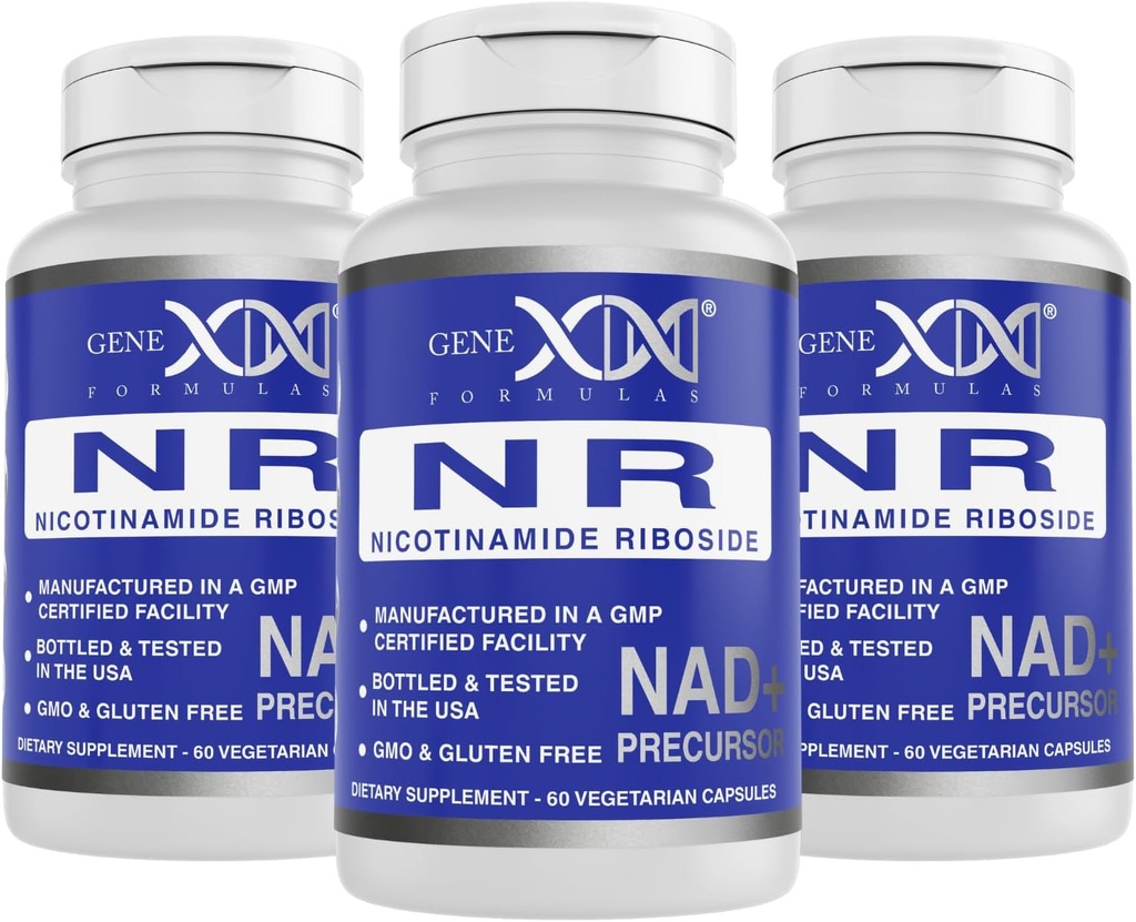 Fórmulas Genex NR Nicotinamide Riboside 300mg (3 Pack) NAD+ Precursor para el envejecimiento saludable - GMP-Certificado, no GMO, libre de gluten, vegetariano