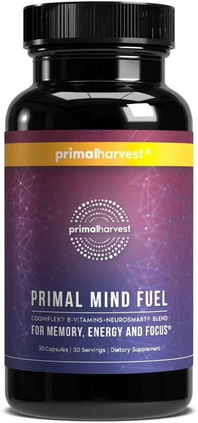 Suplemento cerebral por Primal Harvest, Primal Mind Fuel Brain Booster para Focus, Energy, Clarity y Brain Health 30 Capsules Nootropics Brain Support Suplemento Hombres y Mujeres