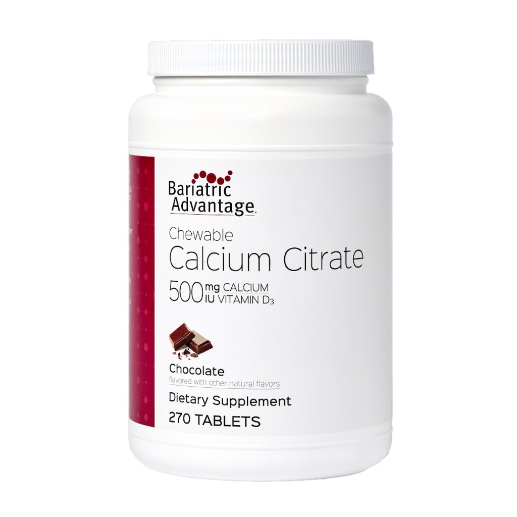 Bariatric Advantage Calcium Citrate Chewable 500 mg - para pacientes de cirugía bariatrica - Tablas de alta potencia, fácil de digerir - Citrate de calcio - Suplementos de tensión ósea* - 270 Conde - Chocolate