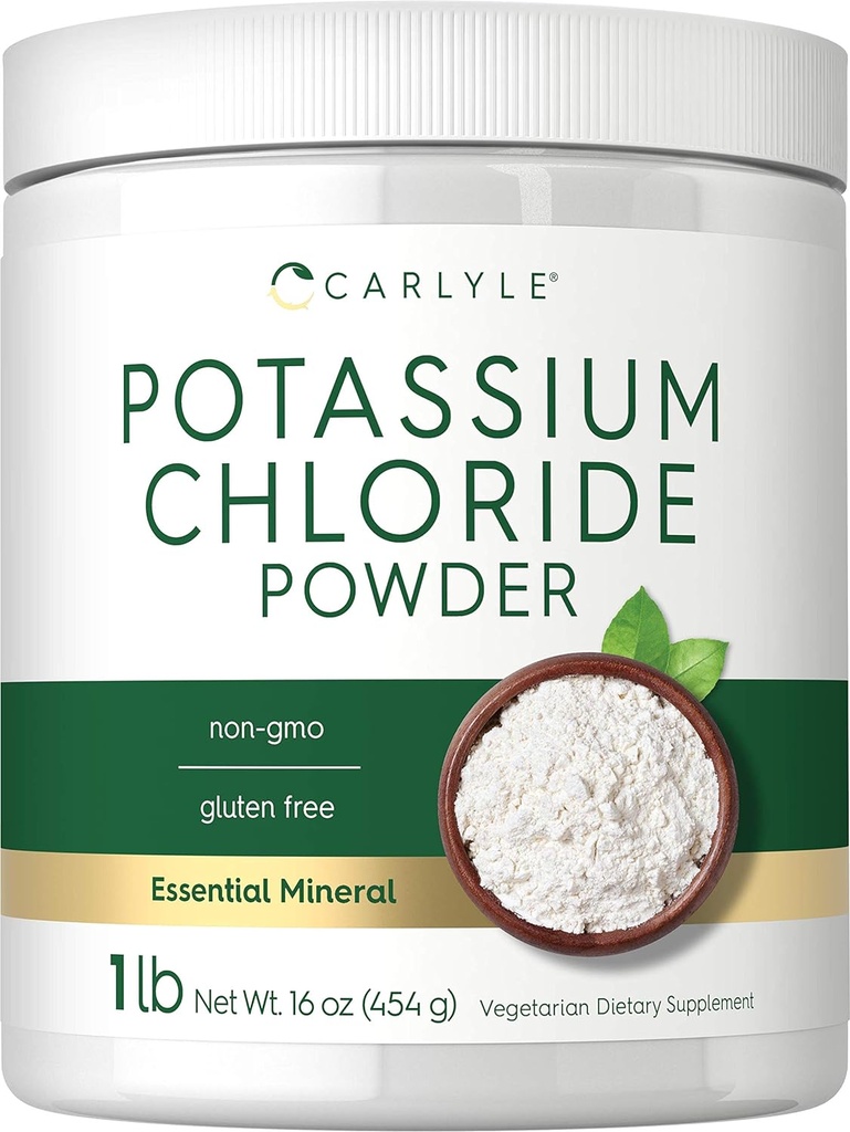 Carlyle Potassium Chloride Powder Supplement 16 oz | Food Grade | Salt Substitute | Vegan, Vegetarian, Non-GMO, Gluten Free