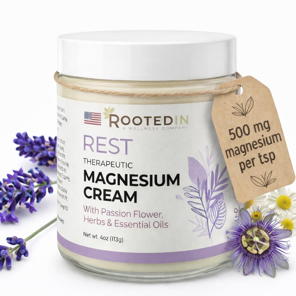Rooted In Rest Magnesium Lotion for Sleep – Science Backed Sleep Aid – 2X Más Magnesium Chloride – Fast, Effective Relaxation with Lavender, Passion Flower & Chamomile - Made in USA – 4 oz