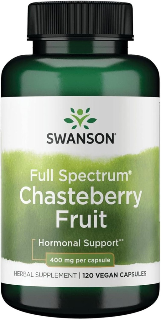 Swanson Chasteberry Fruit - Suplemento Herbal Promoción de la Salud de las Mujeres " Menopausal " Apoyo Menstrual - May Support Balance " Skin Health - (120 cápsulas, 400 mg cada una)