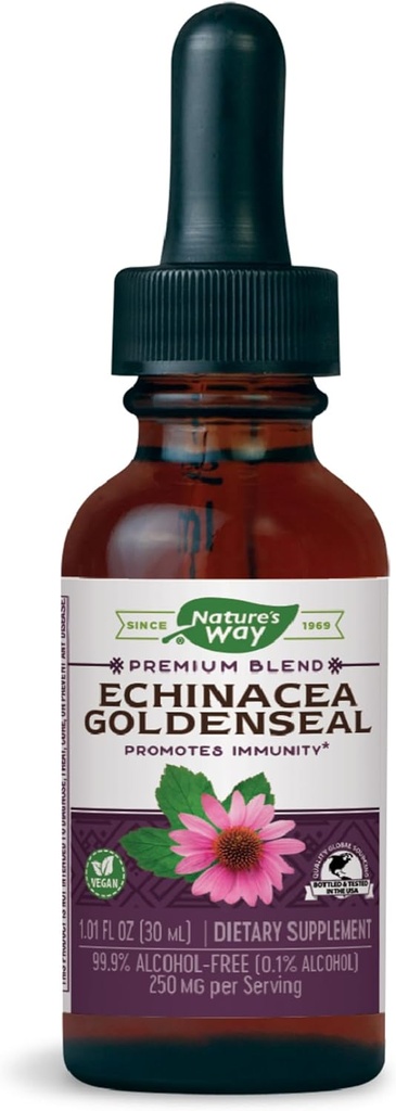 Nature's Way Premium Formula Echinacea-Goldenseal, 250 mg por por porción, 99,9% Alcohol-libre, 1,01 Oz.