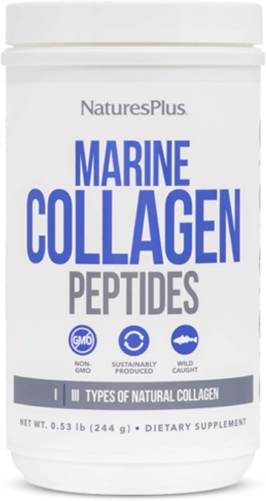 NaturesPlus Marine Collagen Peptides, Unflavored - 0.54 lb - Pelo, Piel, Piel &amp; Salud Conjunta, Immune System Support - Gluten Free, Non-GMO - 20 Servings