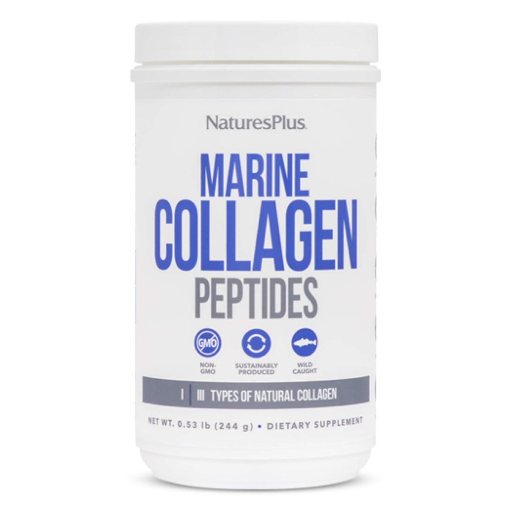 NaturesPlus Marine Collagen Peptides, Unflavored - 0.54 lb - Pelo, Piel, Piel &amp; Salud Conjunta, Immune System Support - Gluten Free, Non-GMO - 20 Servings