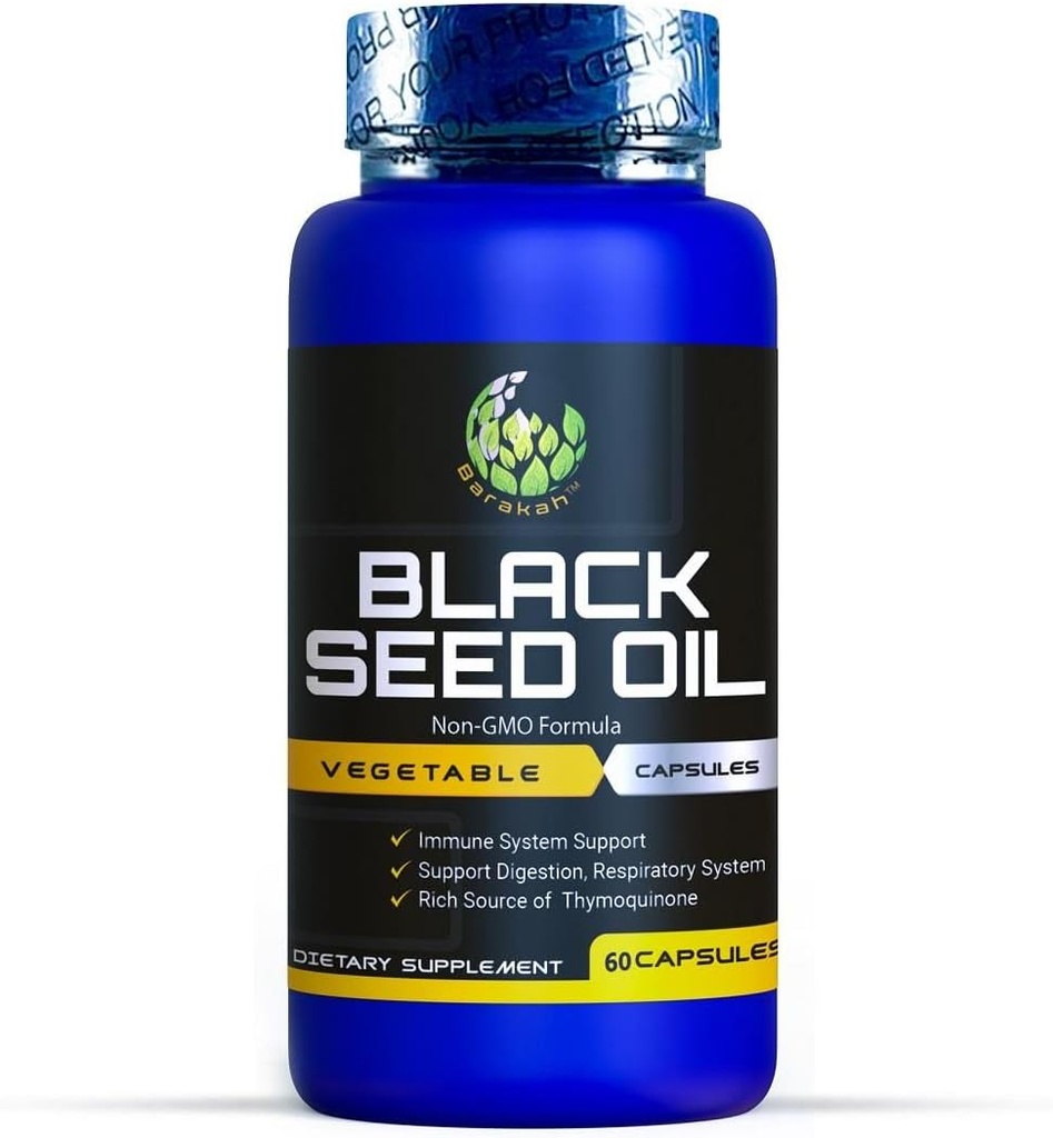 Black Seed Oil Capsule, Non-GMO, Vegan, Halal, Cold-Pressed, Premium Quality, 100% Liquid Pure blackseed Oil Capsules, 60 Count, 1000mg per Serving