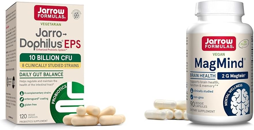 Jarrow Formulas Probióticos 10 millones de CFU y MagMind Brain Health Suplemento Bundle