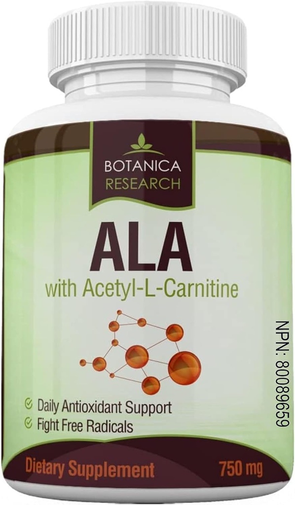 Ácido Lipoico alfa con Carnitina Acetyl L - ALA ALC Anti Aging Health & Wellness Fórmula para apoyar Nerve Health, Tingling Feet, Hands, Limbs 60 cápsulas Complejo de vitaminas