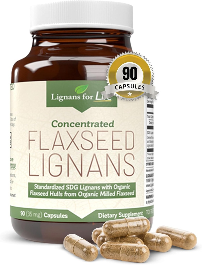Lignans for Life Flaxseed Lignans for Dogs & People + SDG - Omega 3 Fatty Acids, High Fiber Antioxidants - Mejorar Shiny Coat, Digestive & Heart Health for Dogs, 35mg, 90 Flaxseed Capsules, 1 Pack