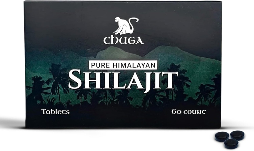 Chuga Pure Himalayan Shilajit Tablets for Men ' Women ← Orgánica Shilajit Harvested 16,000 Pies ← Lab Tested in USA, 75+ Acid Fulvic, Grado A, Booster Immune, Shilajit Tablets, 60 Servings (1)