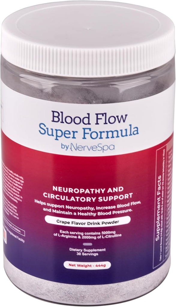 The Blood Flow Super Formula Neuropathy Drink Powder by Nerve Spa, High Concentration of L ‘Arginine and Citrulline, to Boost Circulation and Support Neurological Health – 444 Grams/30 servings