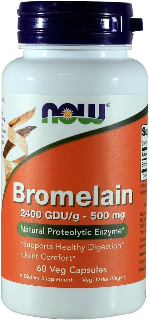 NOW Bromelain 2400 GDU, 500mg, 60 Capsules (Pack of 2)