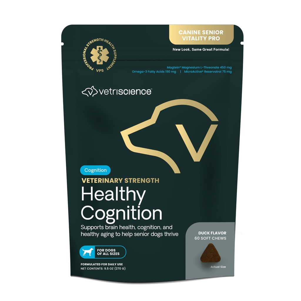 VetriScience Veterinary Strength Healthy Cognition Chews - Senior Wellness Supplement for Dogs - Supports Cognition, Immune Function & Metabolism - 60 Count