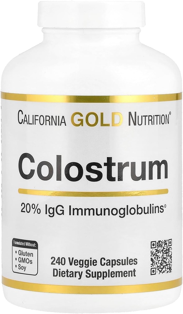 California Gold Nutrition Colostrum Concentrated Bovine Pre-Milk Suplemento Destacando Inmunoglobulinas - Immune Support - Gluten Free, Non-GMO, No Antibiotics - 240 Veggie Capsules