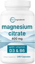 Micro Ingredientes Citrato de magnesio 400mg, 240 cápsulas sometidas con vitamina D3 1000IU &amp; B6 ← Muscle, Heart &amp; Digestive Health ← Elemental Mineral & Vitaminas Complejo confidencialidad No GMO
