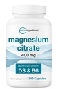 Micro Ingredientes Citrato de magnesio 400mg, 240 cápsulas sometidas con vitamina D3 1000IU &amp; B6 ← Muscle, Heart &amp; Digestive Health ← Elemental Mineral & Vitaminas Complejo confidencialidad No GMO