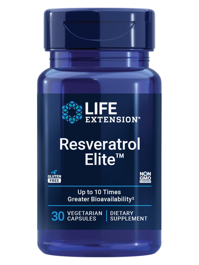 Life Extension Resveratrol Elite, Trans-resveratrol, Healthy Aging, Cardiovascular Health, Brain Health, oxidative Stress, Gluten-Free, Non-GMO, Vegetarian, 30 Capsules