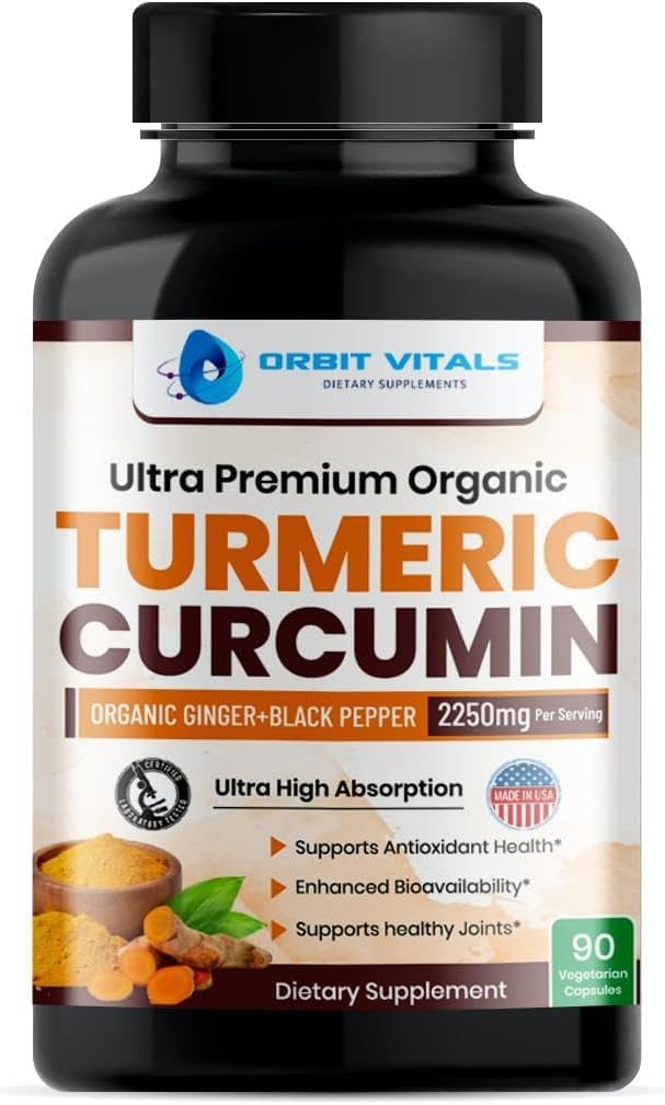 Curcumina Turmérica con Pepper Negro &amp; Ginger 2250mg - Suplemento Turmérico Ultra Potent con 95% Curcuminoides " BioPerina para soporte conjunto, Biodisponibilidad mejorado, Salud Inmuna - 90 cápsulas Vegan