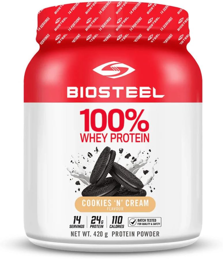BIOSTEEL 100% Whey Protein Powder - Cookies &amp; Cream, 14 Servings, 24g Protein, Whey Protein for Pro Athletes, Sugar Free, rBGH Free, Non-GMO, Enhanced Recovery and Muscle Building