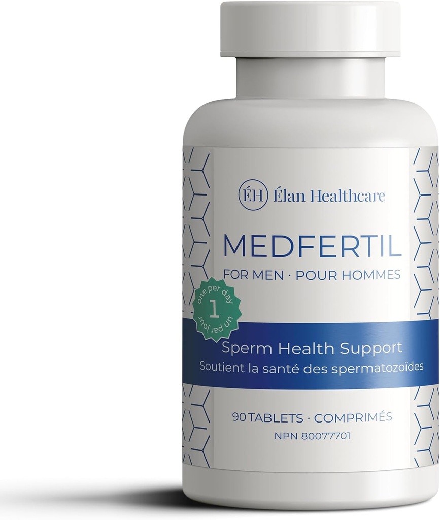 Medfertil for Men Dietary Supplement (90 ct) with L-Carnitine, Vitamina C, E, B12, Folate, Zinc, Selenium, and Co-Q10 / Once a Day Tablet/ 3 Month Supply/Elan Healthcare