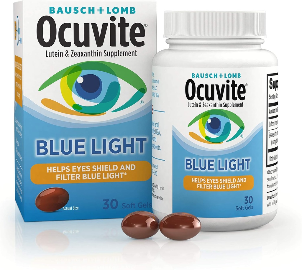 Ocuvite Blue Light Lutein " Zeaxanthin Supplement, Eye Vitamin for Eye Strain, Vision " Ocular Health Support, Softgels for Screen " Sunlight Exposure, 30 Softgels
