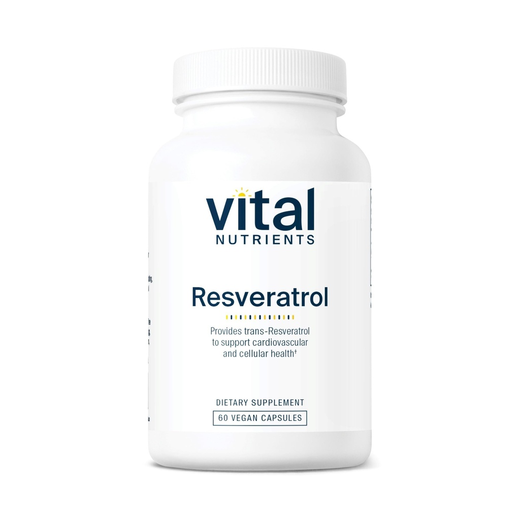 Vital Nutrients Resveratrol ← Ultra High Potency Antioxidant ← Trans Resveratrol for Cardiovascular and Cell Health Support* ← Vegan Supplement TEN Gluten, Dairy and Soy Free ← Non-GMO ← 60 Capsules
