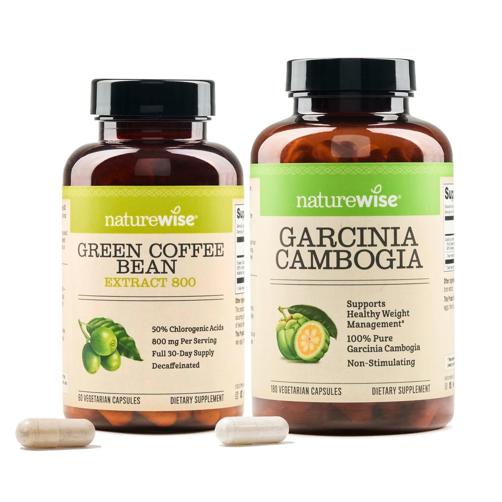 NatureWise Green Coffee Bean 800mg and Garcinia Cambogia 180 Capsules Weight Goals Support