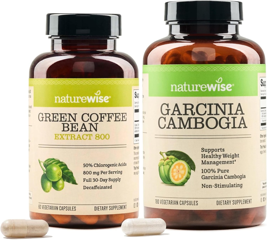 NatureWise Green Coffee Bean 800mg y Garcinia Cambogia 180 Capsules Objetivos de Peso Apoyo