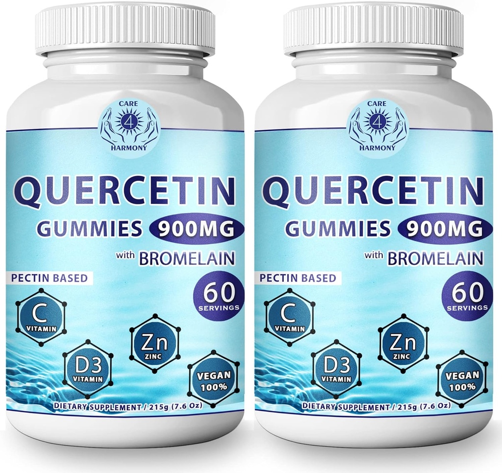 (2 Pack) Quercetina Gummies - Quercetina con Bromelaina Vitamina C + Zinc Vitamina D3 – Chewable Quercetina 900mg Suplementos - Quercetina para niños y adultos (2)