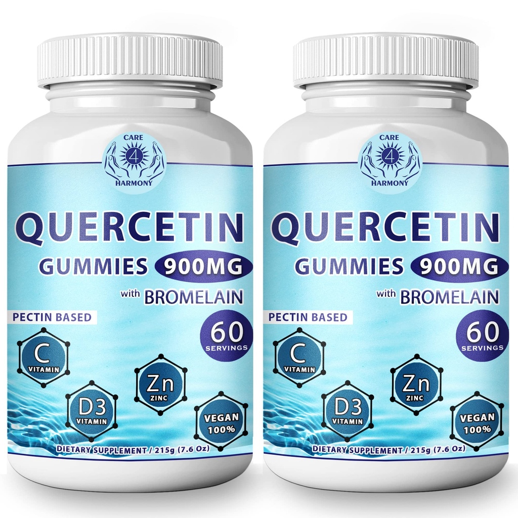 (2 Pack) Quercetina Gummies - Quercetina con Bromelaina Vitamina C + Zinc Vitamina D3 – Chewable Quercetina 900mg Suplementos - Quercetina para niños y adultos (2)